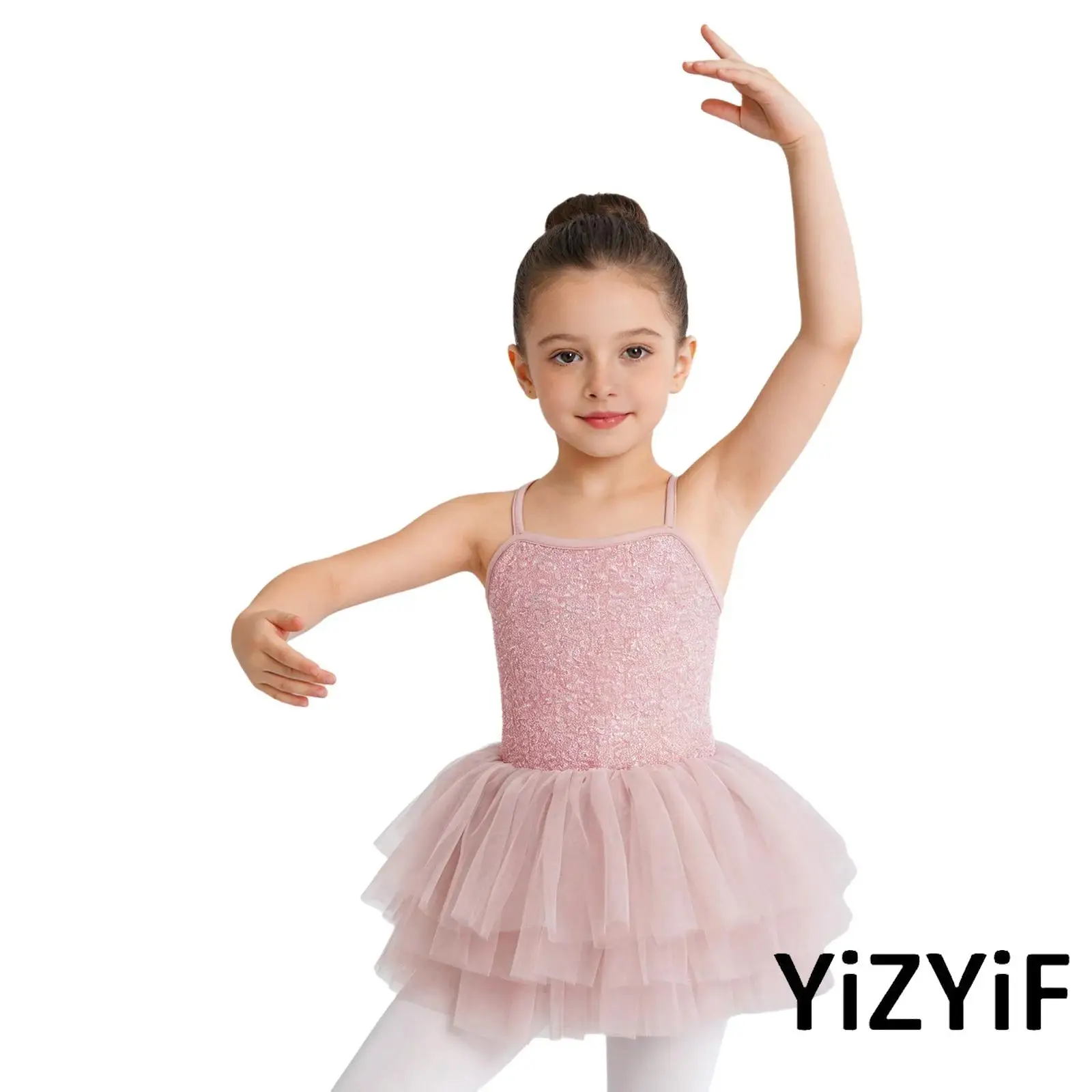 

Kids Girls Sequin Tutu Ballet Dance Costume Layered Tulle with Built In Briefs Dress for Lyrical Ballroom Dance Prom Competition