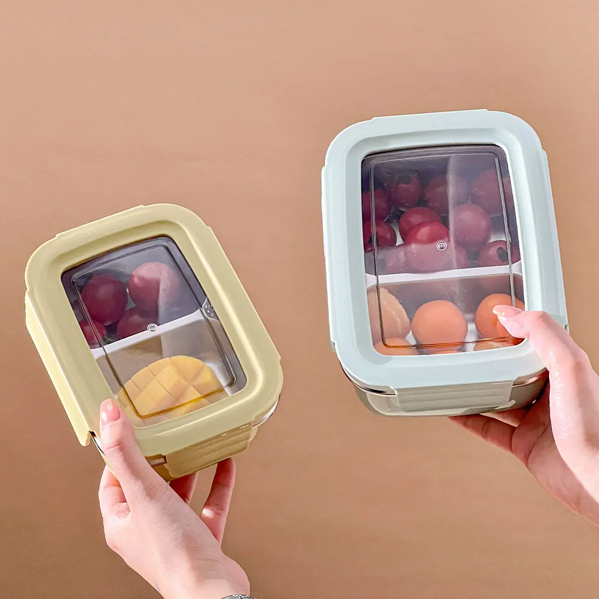 WORTHBUY 1/2 Grids Portable Lunch Container Leak-proof 304 Stainless Steel Lunch Box For Kids Microwave Heatable Fruit Bento Box