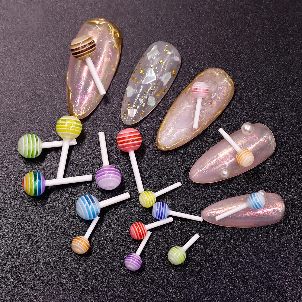 20 pçs lollipop forma encantos do prego para unhas acrílicas gelo doce transparente doces design decoração jóias 3d cristal unhas gemas