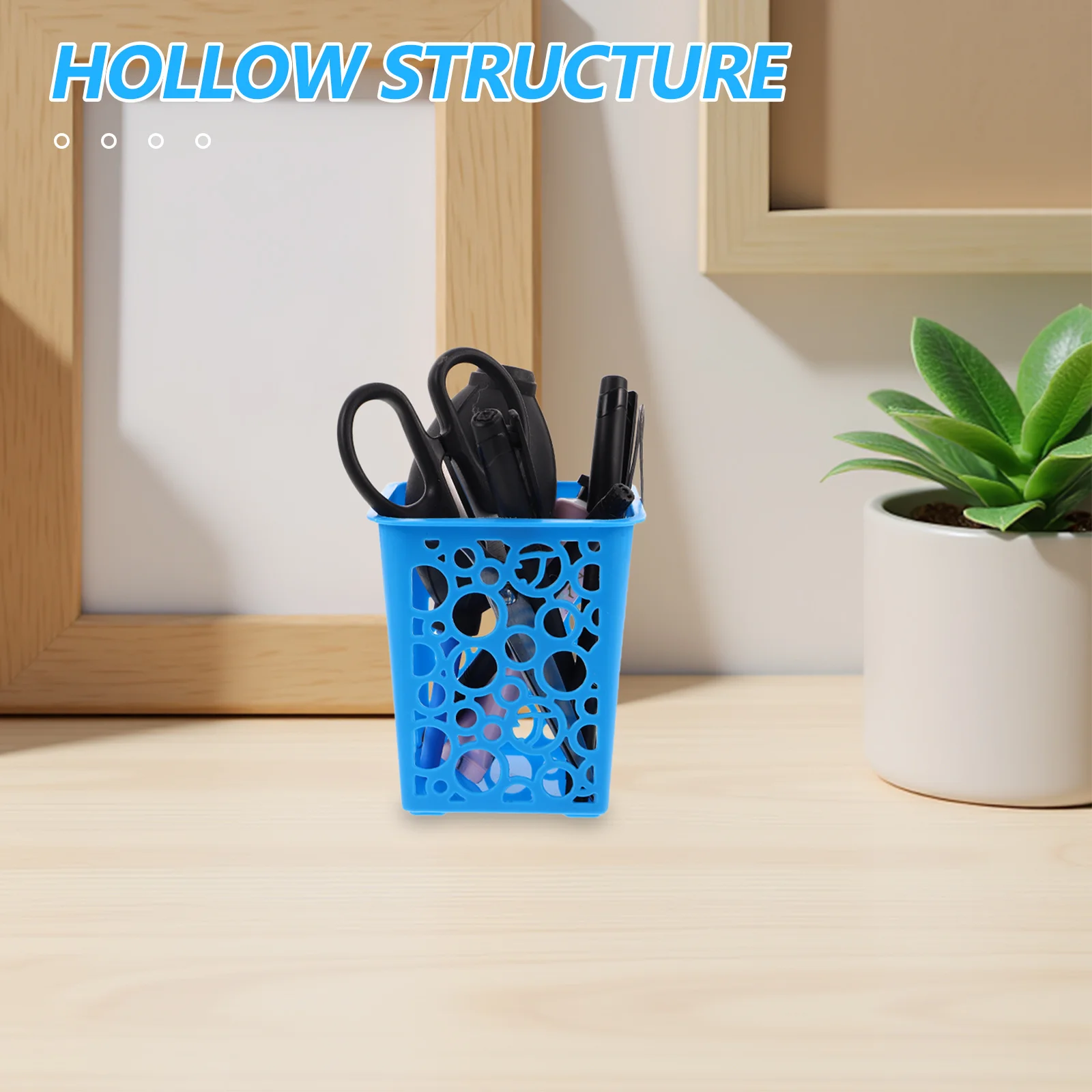 

8Pcs Square Pencil Holder Desktop Storage Organizer Pen Container Hollow Design Mini Trash Can Tabletop Desk Organizer School