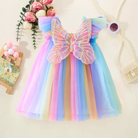 Summer Dress for Girl Sweet Flying Sleeve Rainbow 3D Wings Mesh Kid Birthday Party Dresses 1-5 Yrs Cute Baby Girl Princess Dress