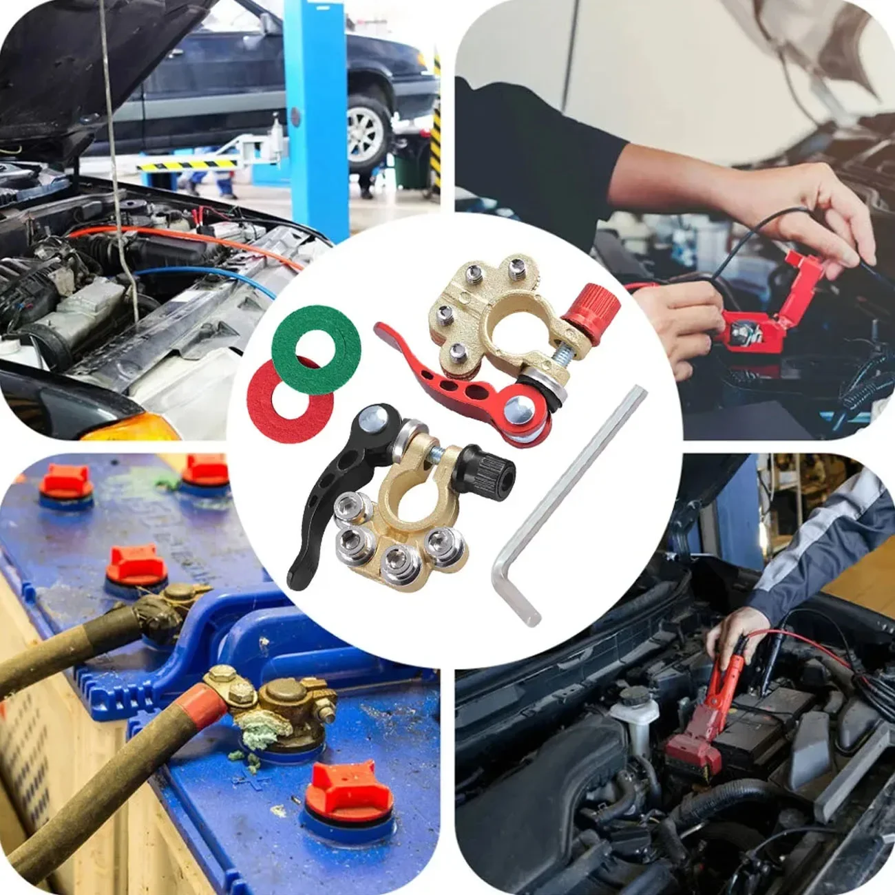 12V Battery Terminal Clamps Connectors 2 Pcs 4 Way Quick Release Disconnect Car Battery Terminal for SAE/JIS Type A Posts Cars