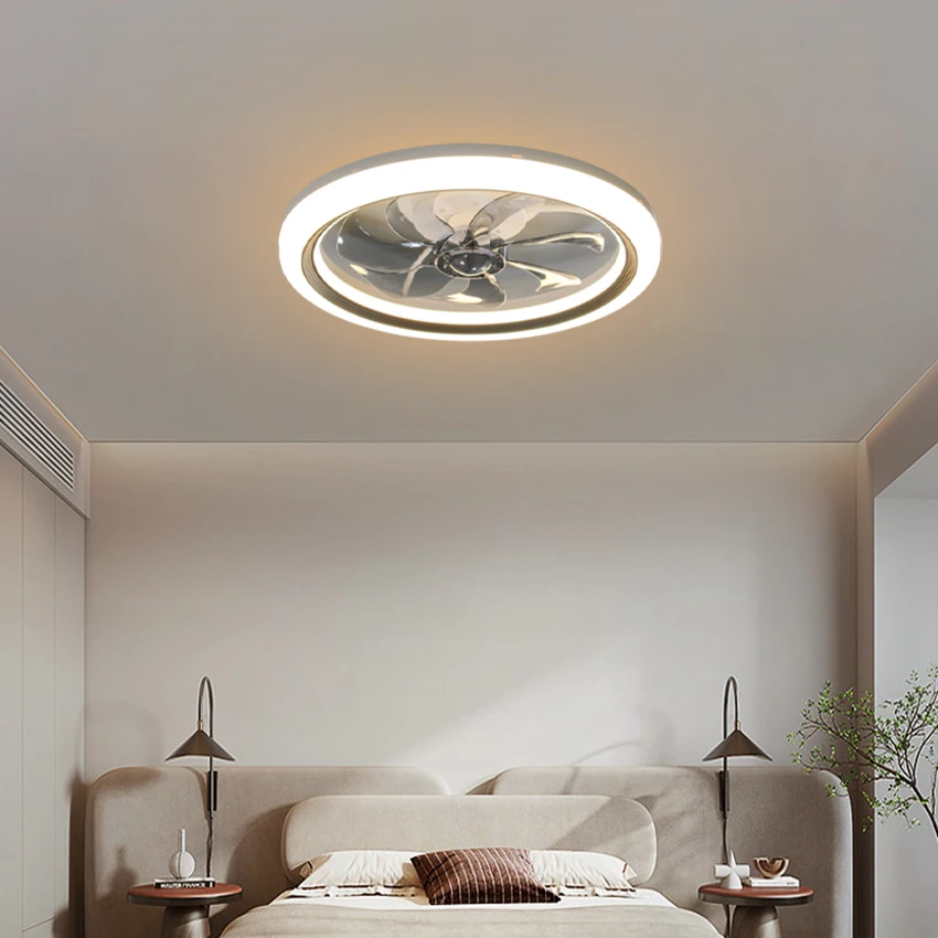 New Round Ceiling Fan Light Living Room Bedroom Modern and Simple Home Intelligent Remote Control Restaurant LED White Fan Light