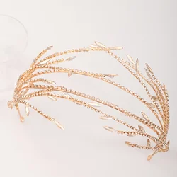 Gold Color Gold Crystal Rhinestone Hairbands Wedding Hair Accessories For Women Bride Tiaras And Crown Headpiece Hair Jewelry