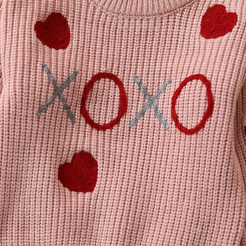 Toddler Baby Girl Valentines Day Sweaters Spring Autumn Clothes Long Sleeve Heart Embroidery Knit Pullovers Jumper Tops