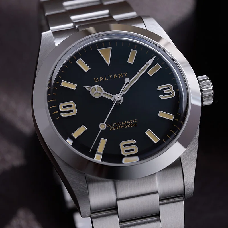 Baltany Vintage Explorer Homage Men\'s Mechanical Watch S4056 Sunburst Stainless Steel Waterproof Luminous Automatic Wristwatch