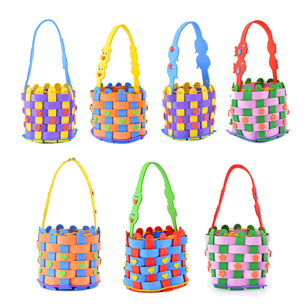 

4 Set DIY Basket Material Kits Kids EVA Flower Weaving Tote Bags Foldable Sewing Projects Storage Baskets Accessories Craft Sets