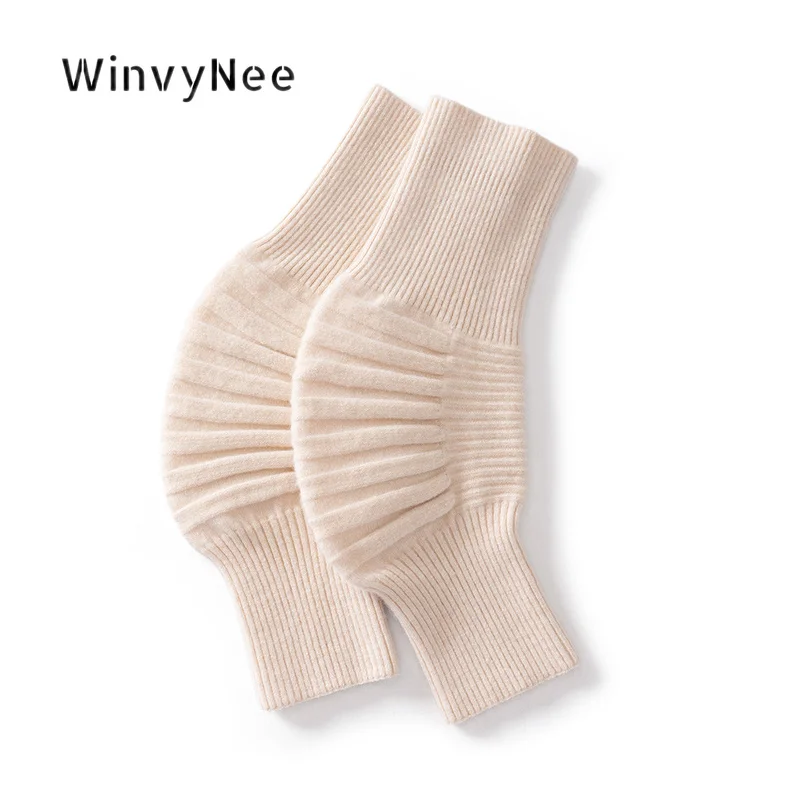 WinvyNee Women Pure Wool Curved Knee Sleeve Pleated Knit Elastic Non Slip Knee Protector Autumn Winter Warm Joint Guard K1883011