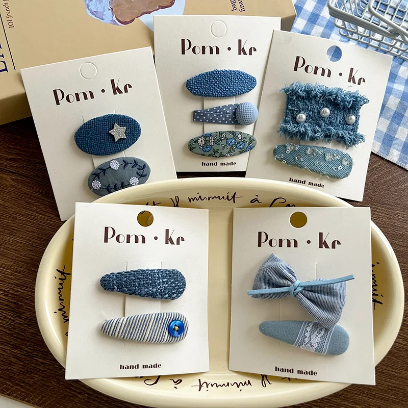 2/3szt Nowe bawełniane dżinsy z kokardą dla niemowląt Spinki do włosów z perłową kokardą Spinki do włosów dla dzieci Spinki do włosów BB Barrettes dla dziewczynek Nakrycia głowy