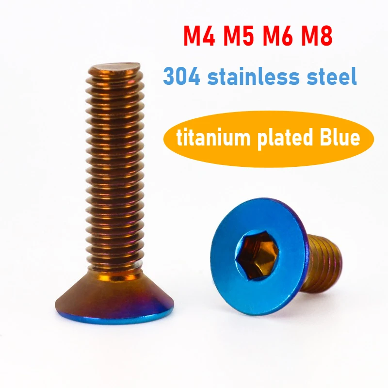 M4-M8 Stainless steel with titanium plated Blue flat head hex socket countersunk head screw for Bike motorcycle car DIY screws