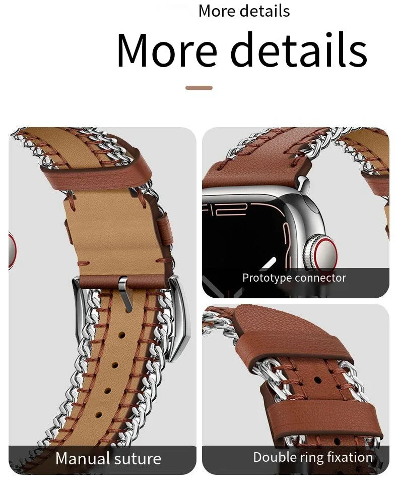 Strap For Apple Watch Band Ultra 2 49mm 10 9 8 7 Hand sewn leather chain bracelet Band 6 5 4 3 SE 46mm 45mm 44mm 42mm 41mm 40mm