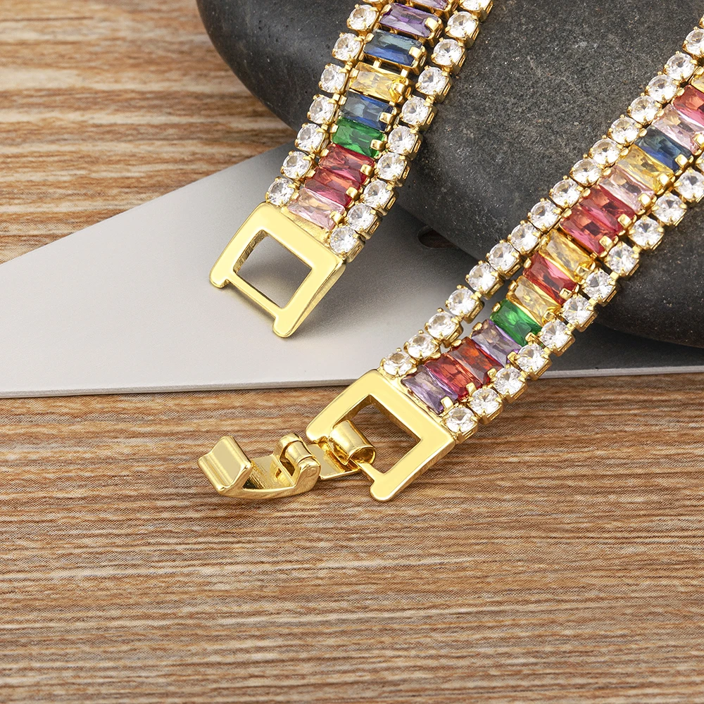 Nidin Fashion Ins Popular 7 Colors Cubic Zirconia Colorful Bracelet For Women Girls Rainbow Jewelry Fine Birthday Party Gift