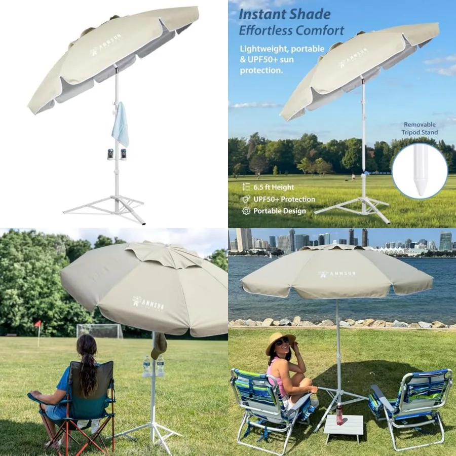 

Shade Umbrella, Premium Portable Umbrella with Stand, 6.5ft Lightweight Free Standing Canopy for Sporting Games, Adjustable Ins