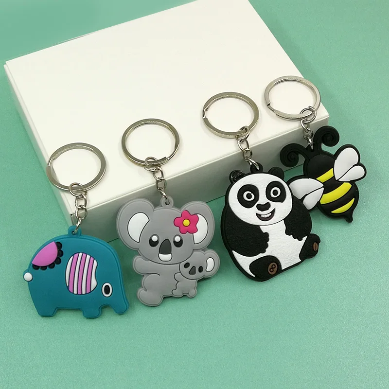 1 PCS PVC Cute Cartoon Key Chain Kawaii Cat Pig Key Ring Lovely dog Key Holder Party Ornament Gift for Kids Souvenir Bag Pendant