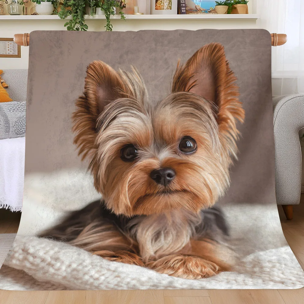 Yorkshire Terrier Pattern Flannel Throw Blanket - Quilted, - Soft, Warm, All-Season Throw for Napping, Camping, Travel, Office