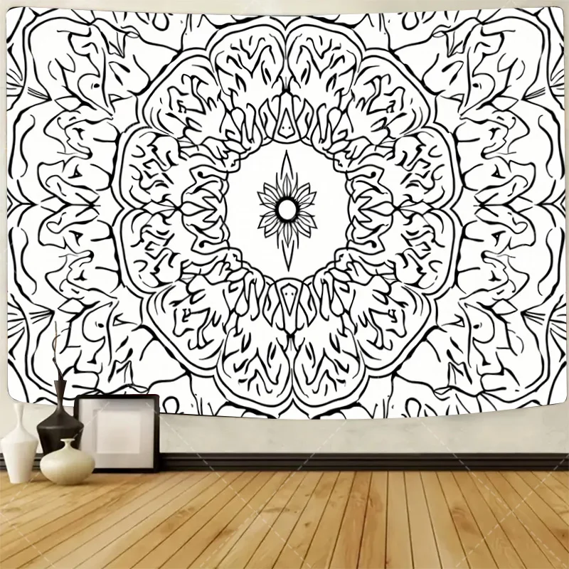 

1pc Wall Tapestry "Boho Chic Mandala Tapestry for Wall Decor - Black & White Floral Design"