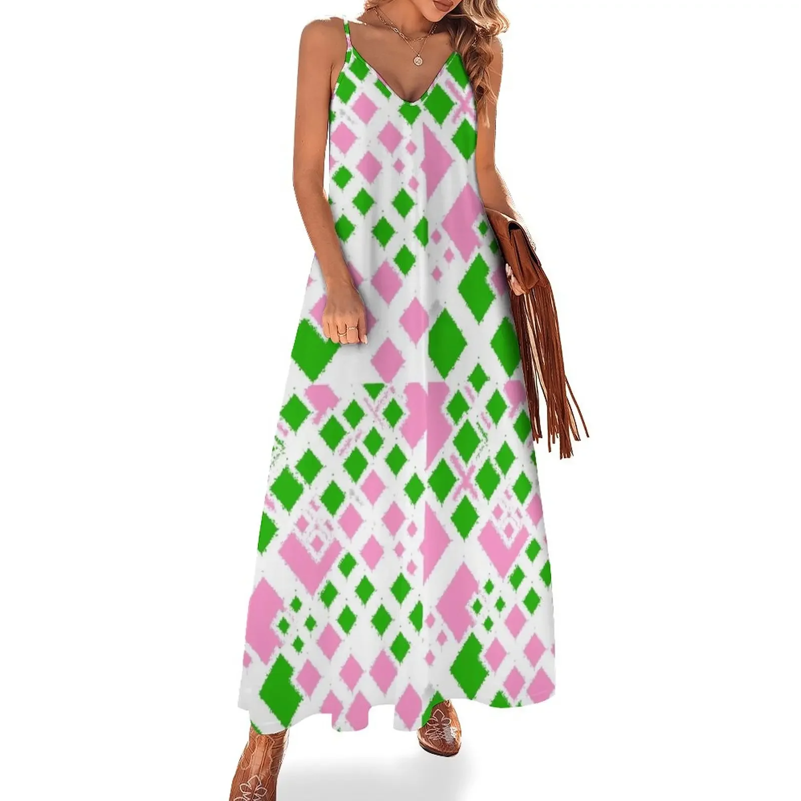 

Hello Pretty Pink & Green Sleeveless Dress women's evening dresses 2025 dress women summer Long dresses