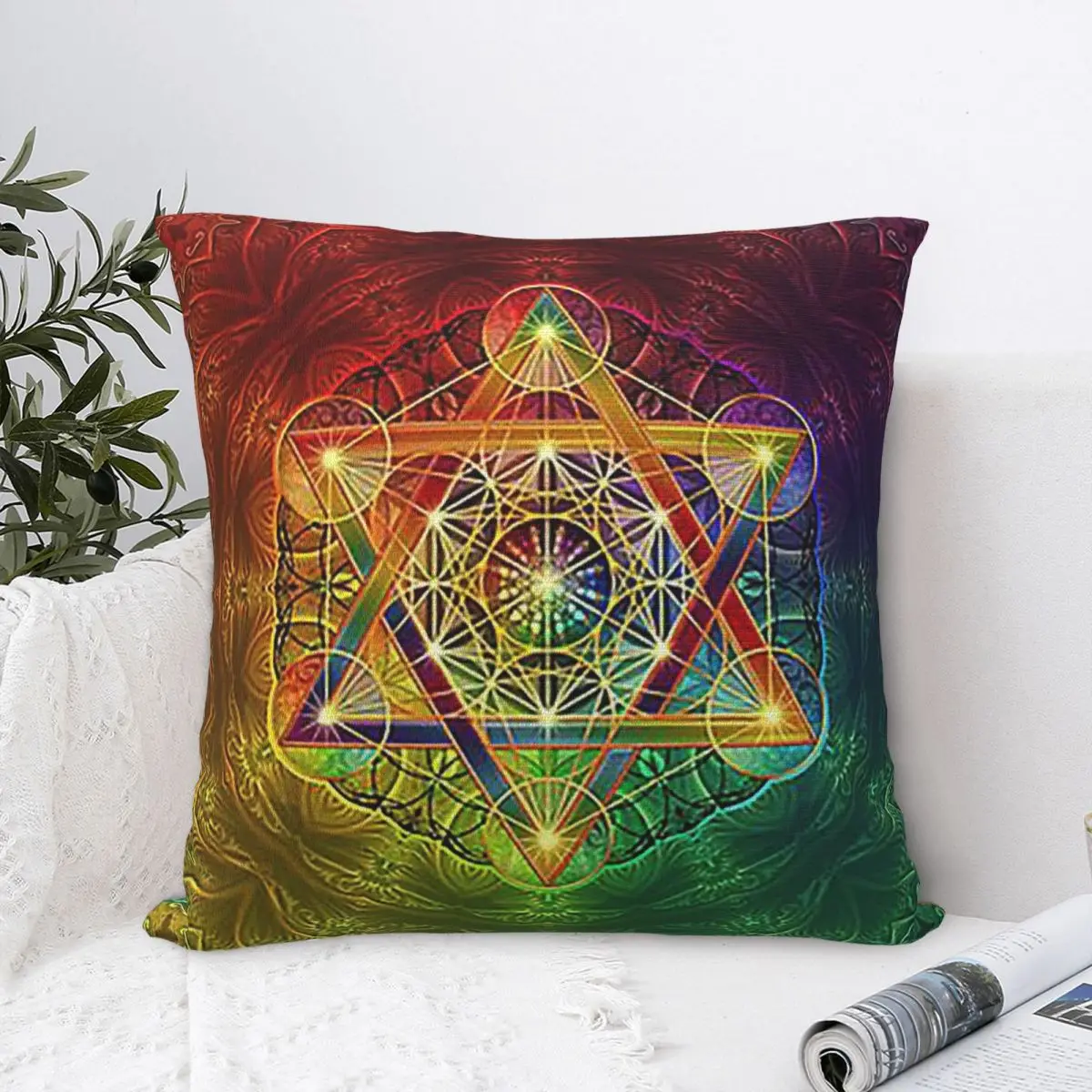 Metatron's Cube With Merkabah And Flower Of Life Pillowcase Cushion Comfort Throw Pillow Sofa Cushions Used for Home Living Room