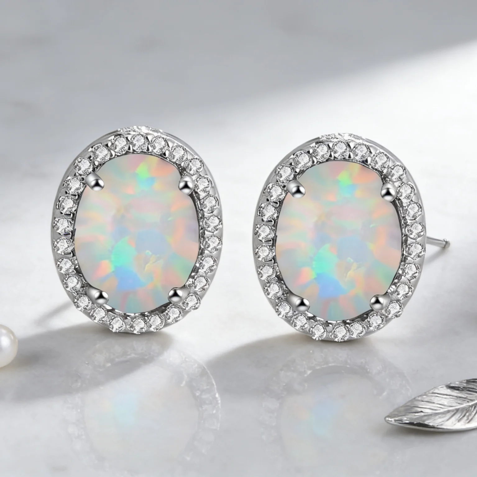 أقراط فاخرة من العقيق والزركون، هدية أنيقة للنساء لذكرى عيد الميلاد، أوبال ناري بلون قوس قزح، مطلي بالفضة