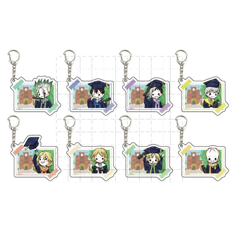 Game Ishigami Senku Asagiri Hyoga Saionji Ukyo Kuromu Nanami Ryusui Keychain Doll Anime Acrylic Keyring Pendant for Gift