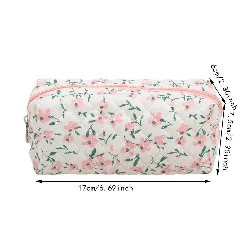 Bolsa de maquillaje Floral de estilo coreano Kawaii, organizador de almacenamiento de flores con estampado de cremallera, accesorio de maquillaje, bolsa de cosméticos, estuche para lápices