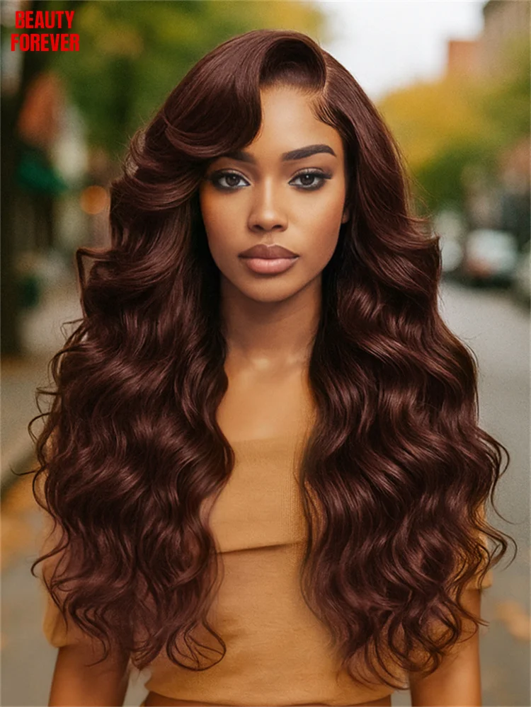 

Beautyforever 7x5 Bye Bye Knots Glueless Wig Dark Auburn Side Swept Glam Waves NO Slip Glueless Human Hair Wigs