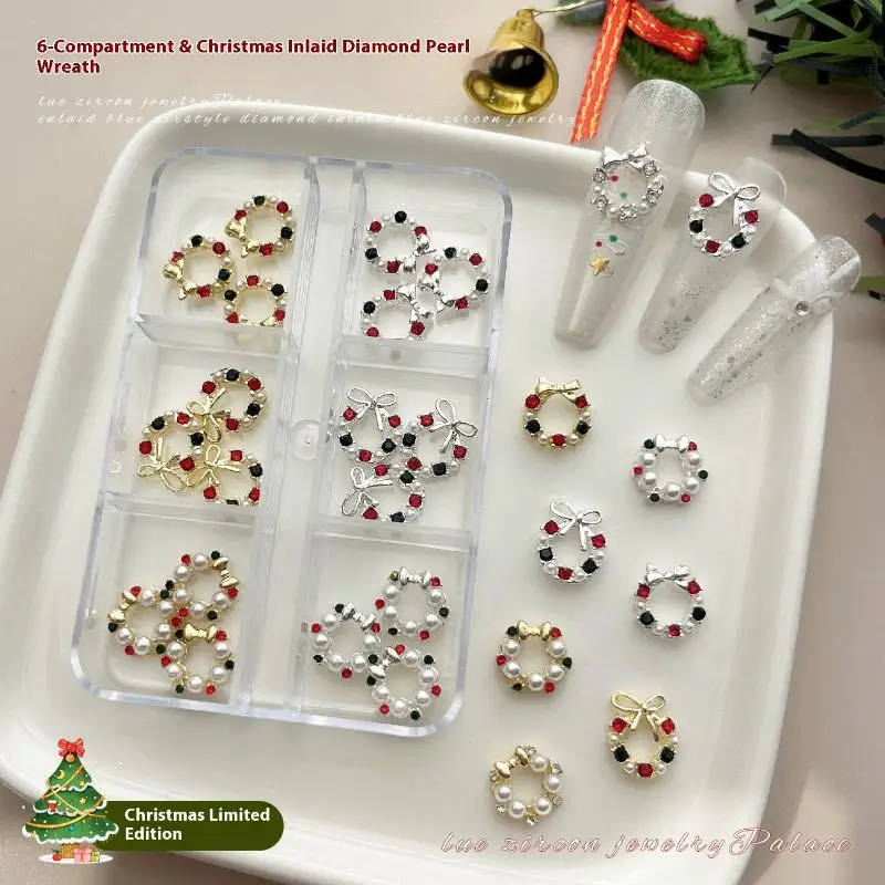 6 أجزاء فنية للأظافر لعيد الميلاد يمكنك صنعها بنفسك إكليل من حجر الراين مع شبكات إكسسوارات اللؤلؤ مقاس مختلط جودة عالية متينة