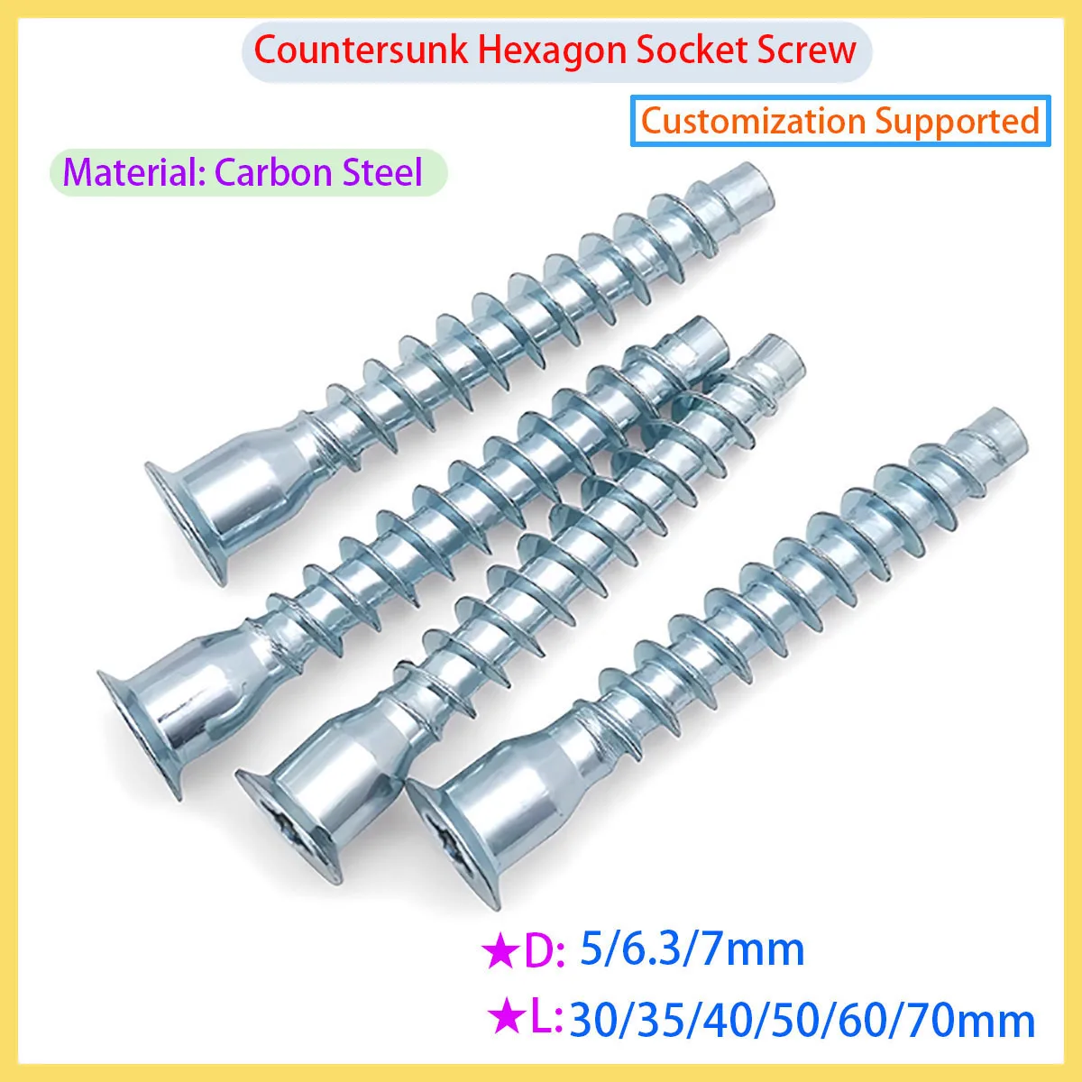 Hexagonal Socket Driven Countersunk Flat Head Furniture Confirmation Screw for Wooden DIY Disassembly M5 M6.3 M7