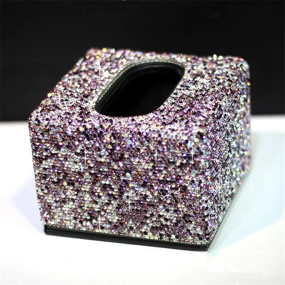 Tissue Box Paper Towel Case for Women Girl Luxury Shiny Crystal Small Size Car Tissue Box Pink Gold Purple White Home Office Use