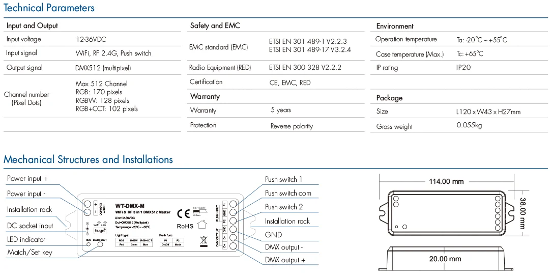 Imagem -04 - Interruptor com Wifi Rgb Rgbw Rgb Mais Cct rf Dmx512 Controlador Led Mestre Controle de Aplicativo Tuya para Tira de Luz em