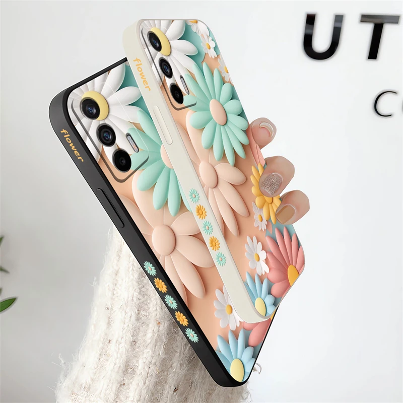 Coque arrière antichoc avec fleur liquide, coque pour OPPO Realme Narzo, 50A, 50i Prime, 30A, 20, 50, 60 Pro, 60X, 20A, ighNeo 2T, 2 Pro, 256