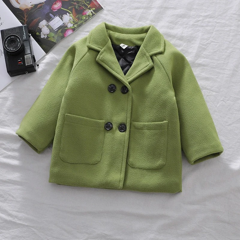 Children Winter Grid Jackets Girl Woolen Double-breasted Baby Boy Trench Coat Lapel Kids Outerwear Wool Coat Loungewear Overcoat