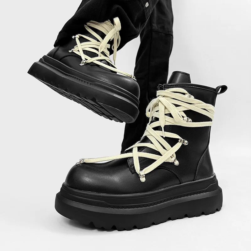 men's fashion stage nightclub high motorcycle boots natural leather shoes cowboy spring autumn boot trendy platform botas hombre