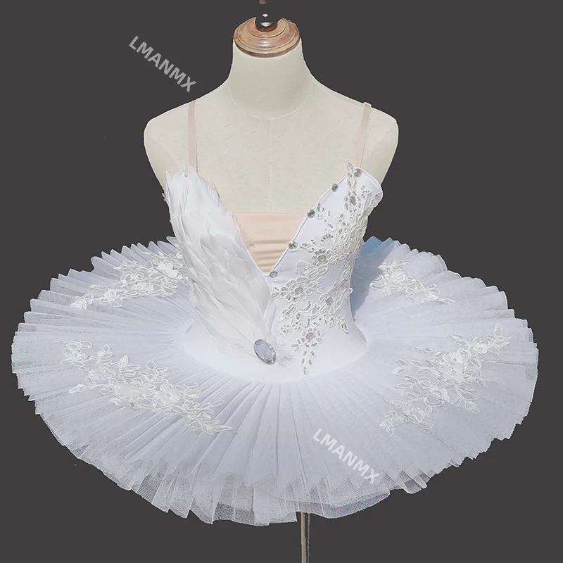 

White high-end feather ballet skirt, children's female swan puffy gauze skirt, adult professional performance costume