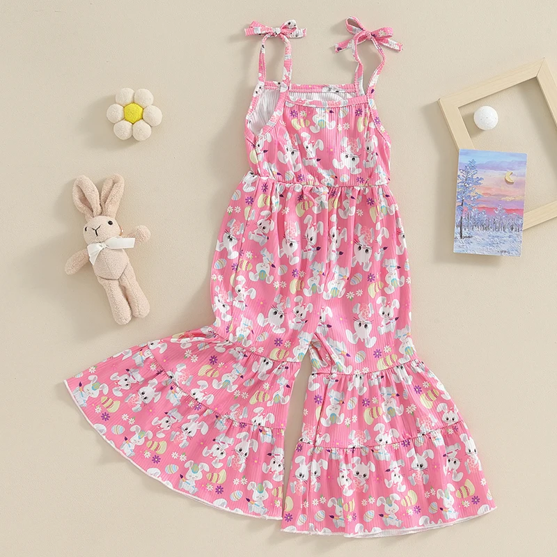 

Toddler Girls Floral Print Sleeveless Romper Jumpsuit Halter Neck Ruffle Overalls Summer Outfit Baby Easter Clothes