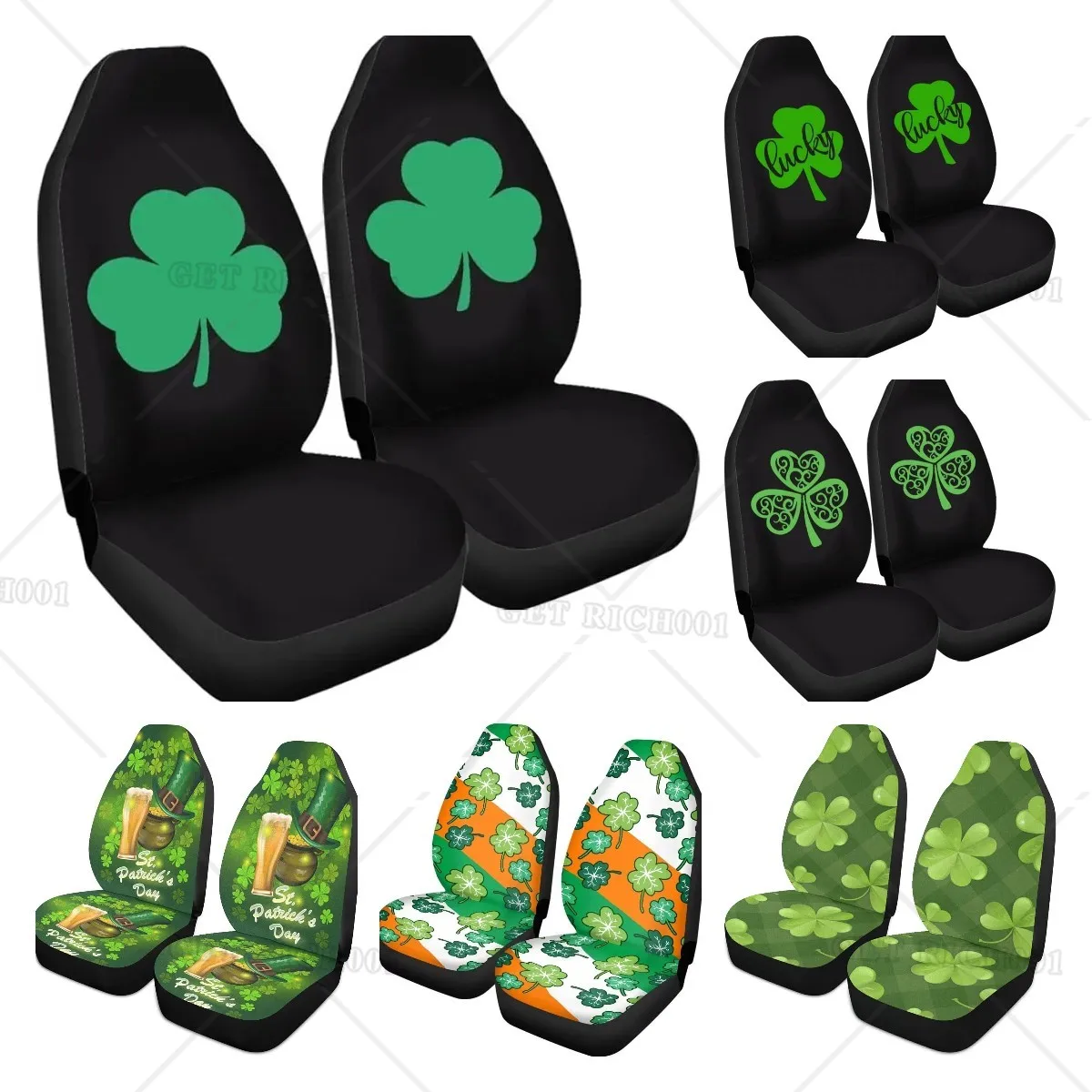 

Set of 2 Front Car Seat Cover St Patrick'S Day Clover for Font Seats Durable Car Seats Protector Universal Fit for Car Suv Sedan