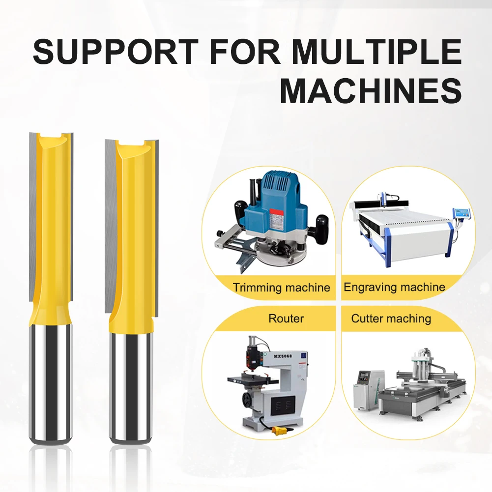 12mm 1/2in Shank Router Bit Set Double Flute Long Straight Bits Grooving Bits Trimming Cutter Woodworking Milling Tools