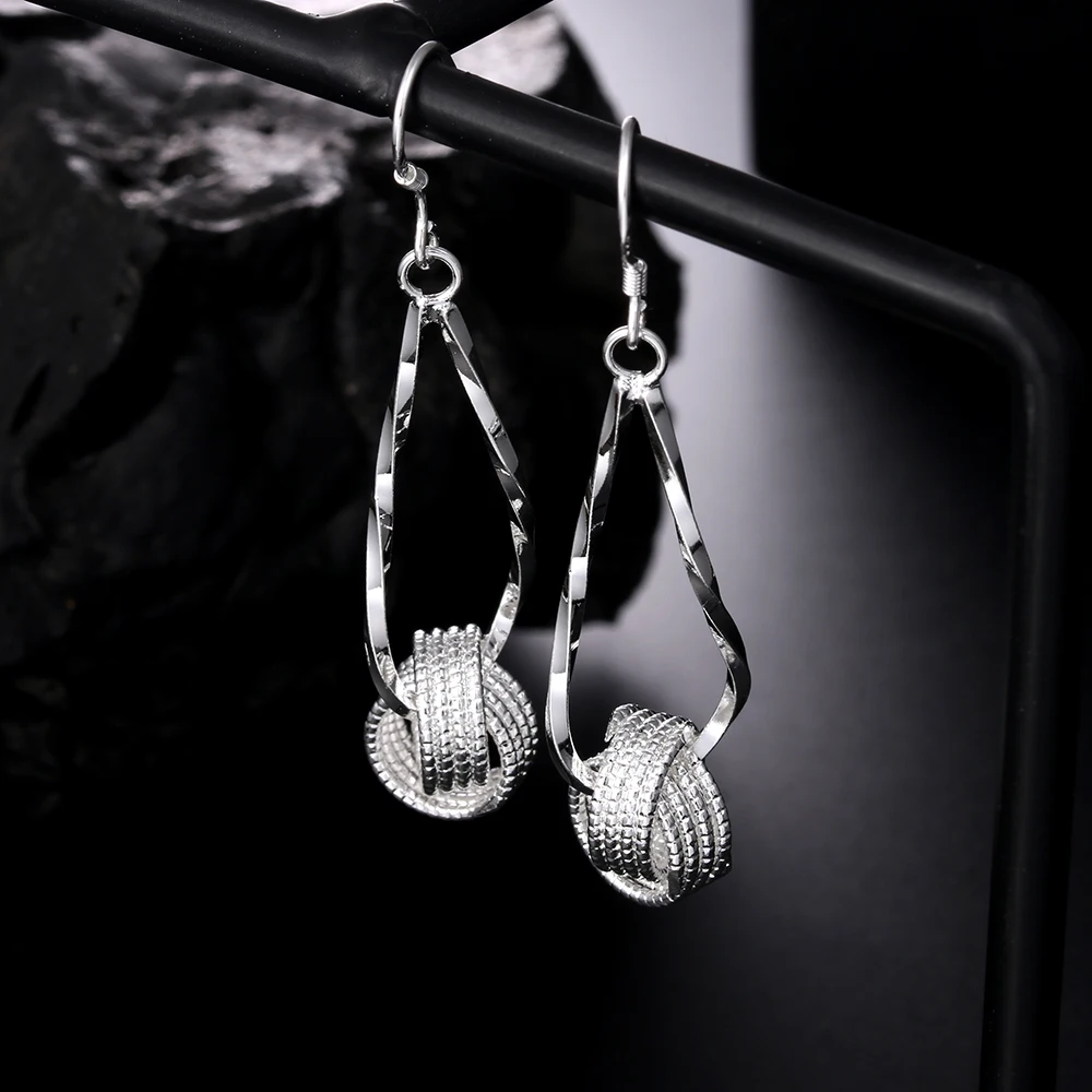 Fashion charms 925 Sterling Silver Net beads long Earrings for Women Pretty fashion party wedding Jewelry Holiday Gifts