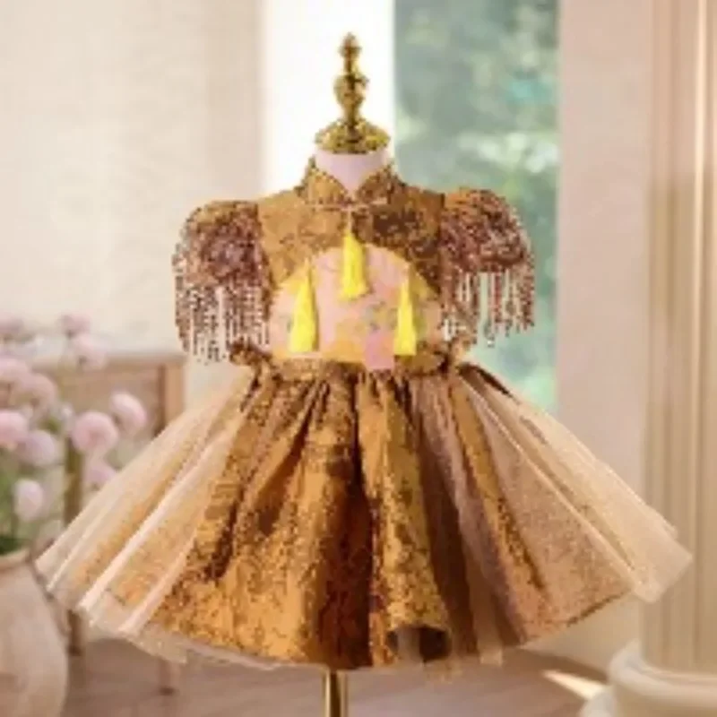 Custom Chinese Style Princess Dress for Girls Kids Birthday Party Qipao Piano Performance Hosting Pageant Evening Wedding Gown