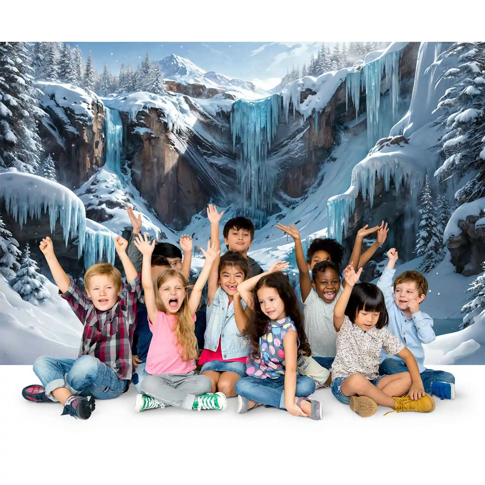 Bluey wodospad jezioro tła fotograficzne śnieżne góry spersonalizowane rekwizyty studyjne tła fotograficzne dla dzieci