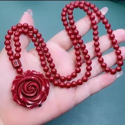 Luxury Red Cinnabar Rose Pendent 108 Beads Natural Genuine Women's Jewelry Accessories Energy Gift Best Seller Fashion Gift