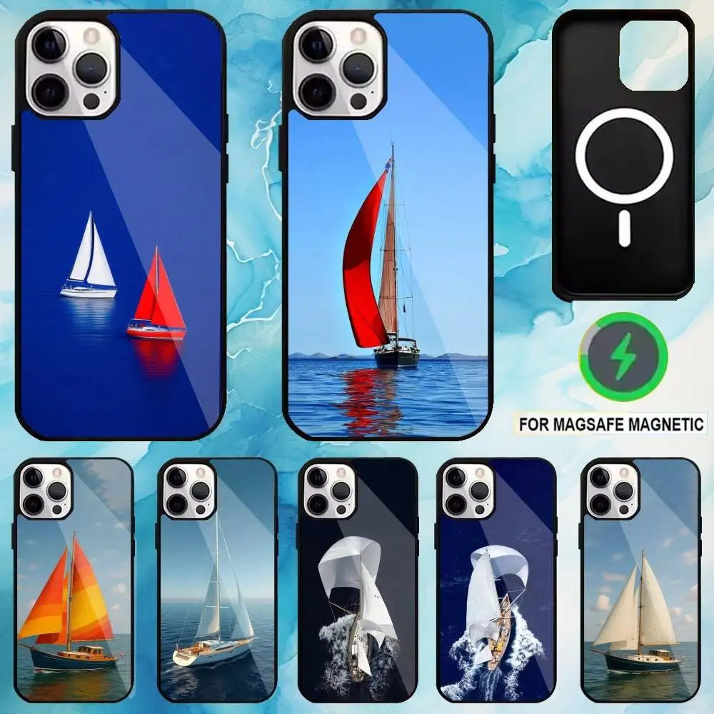 

Sailing Ship Boat Phone Case For iPhone17,16,15,14,13,12,11 Plus,Pro Max Magnetic For Magsafe Wireless Charging