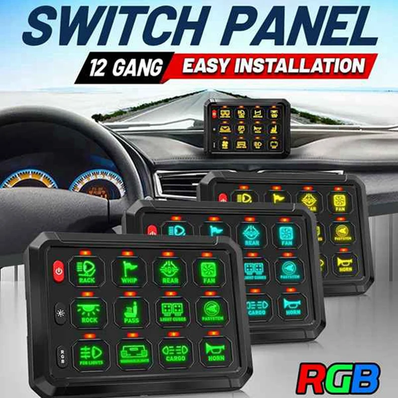 12 Gang Switch Panel RGB Switch Pod 12V Switch Panel For Car Truck Offroad RV Van SUV UTV ATV