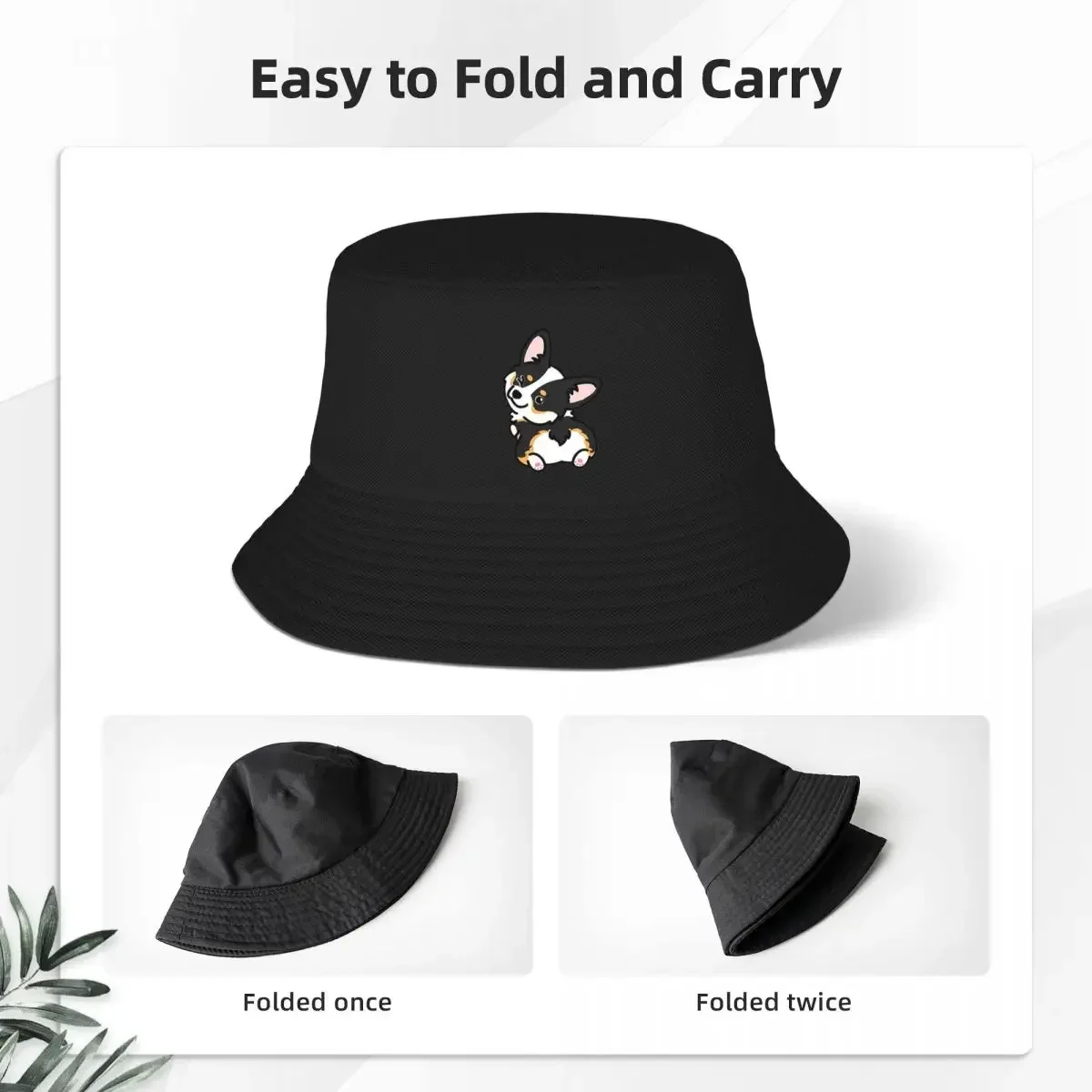 Black Tricolor Corgi Bucket Hat Panama Hat Children Bob Hats Cool Fisherman Hats Summer Beach Fishing Unisex Caps