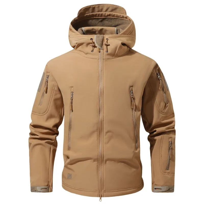 Men-Hooded-Tactical-Softshell-Jacket-Fleece-Lined-Windproof-Water-Resistant-Multi-Zipper-Pockets-Outdoor-Hiking-Hunting-Casual