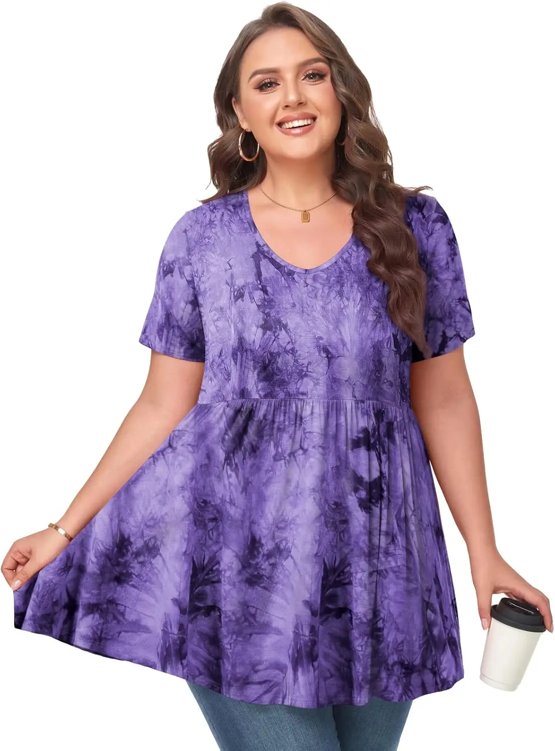 

Womens Plus Size Tops Cute Babydoll T Shirts Peplum Tunic Tops Loose Fit V-Neck Short Sleeve Blouse