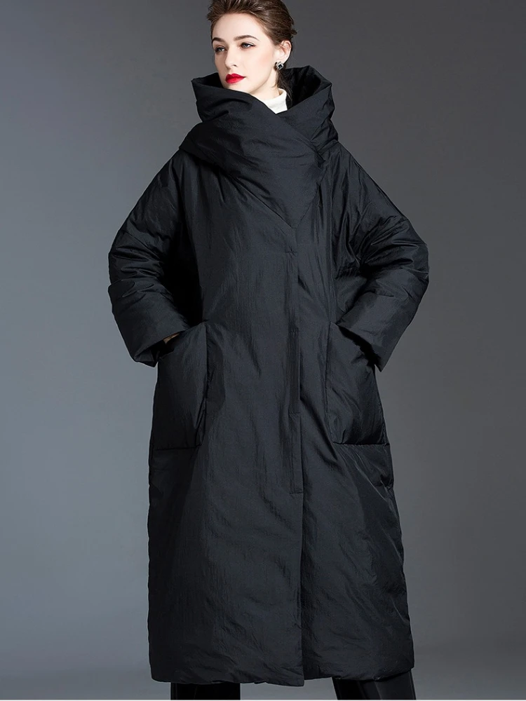 High-Quality Oversized Down Trench Coat 90% White Duck Down Warm Winter Hooded Down Jacket Women's Long Puffer Jacket Snowwear