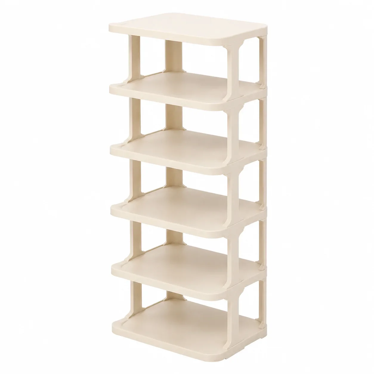 Sturdy Multi-Layer Plastic Shoe Rack Space Saving Entryway Organizer for Home Dorm Small Apartment Entrance Storage Beige-6Tier