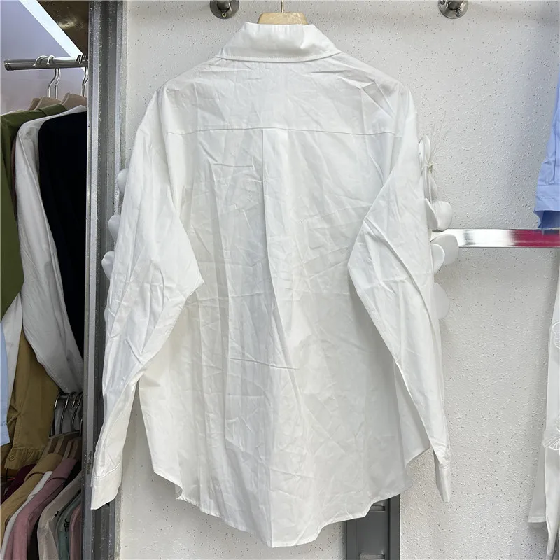 Japanese Retro French Loose Salt Autumn Feather Flower Three-dimensional Printing Niche Chic Design Shirt Long Sleeve Women