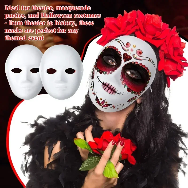 Máscara de pintura de papel em branco DIY, máscaras brancas, fantasias de Halloween, dança fantasma cosplay masque festa, homens e mulheres, 3pcs